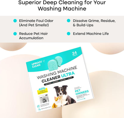 Uproot Clean Washing Machine Cleaner Tablets - 24 Pack for a 12 Month Supply. Formulated for Pet Owners. Compatible with HE, Top & Front Load. Easily Removes Residue, Grime, and Odors. Septic Safe.