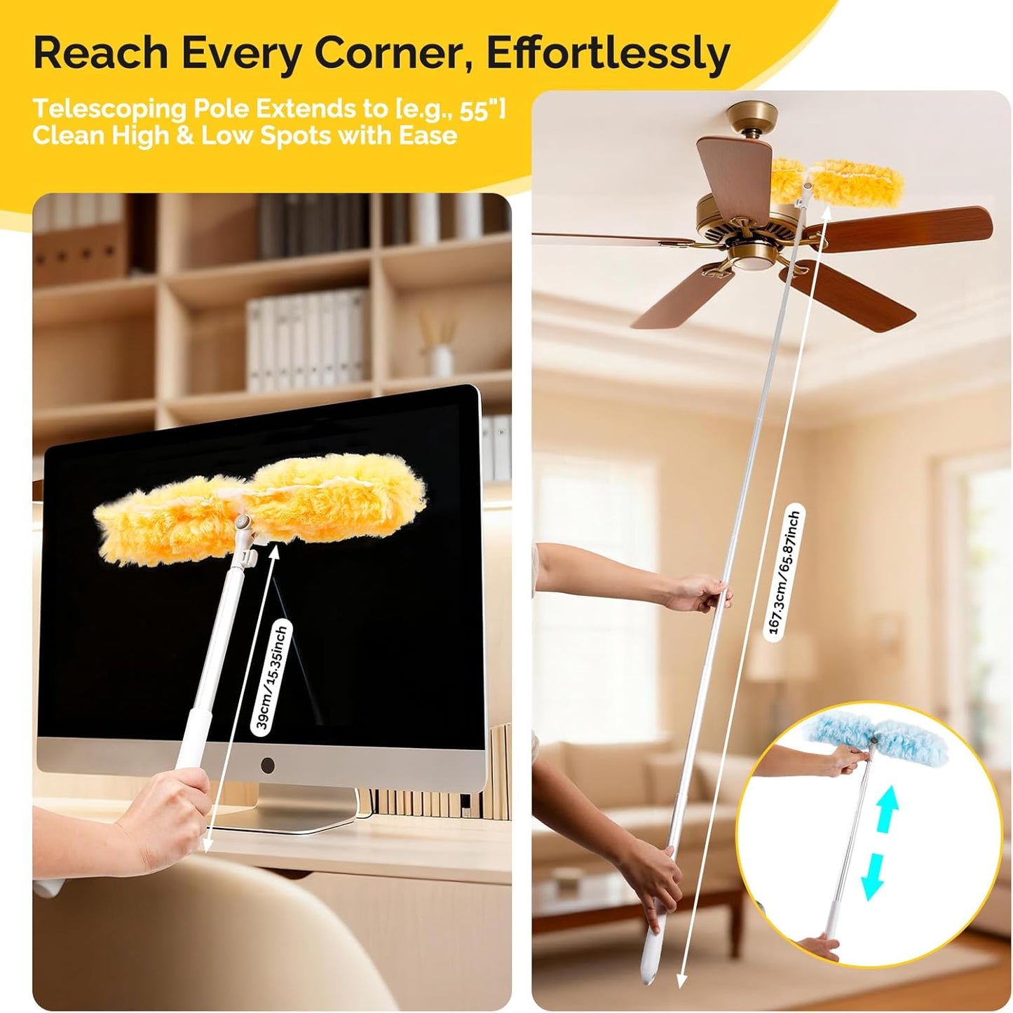 6 FT Extendable Duster Handle with 20 Pcs Refills, Heavy Duty Starter Kit Compatible with Swiffer, Disposable Microfiber Dusting Pads for Ceiling, Fan, Window & Hard to Reach Areas Cleaning