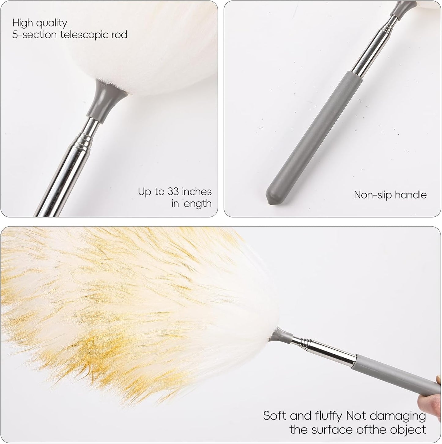Extendable Cleaning Duster,66.9Inch Telescoping Feather Dusters with Stainless Steel Extension Pole for Cleaning High Ceiling Fan, High Ceilings,Furniture