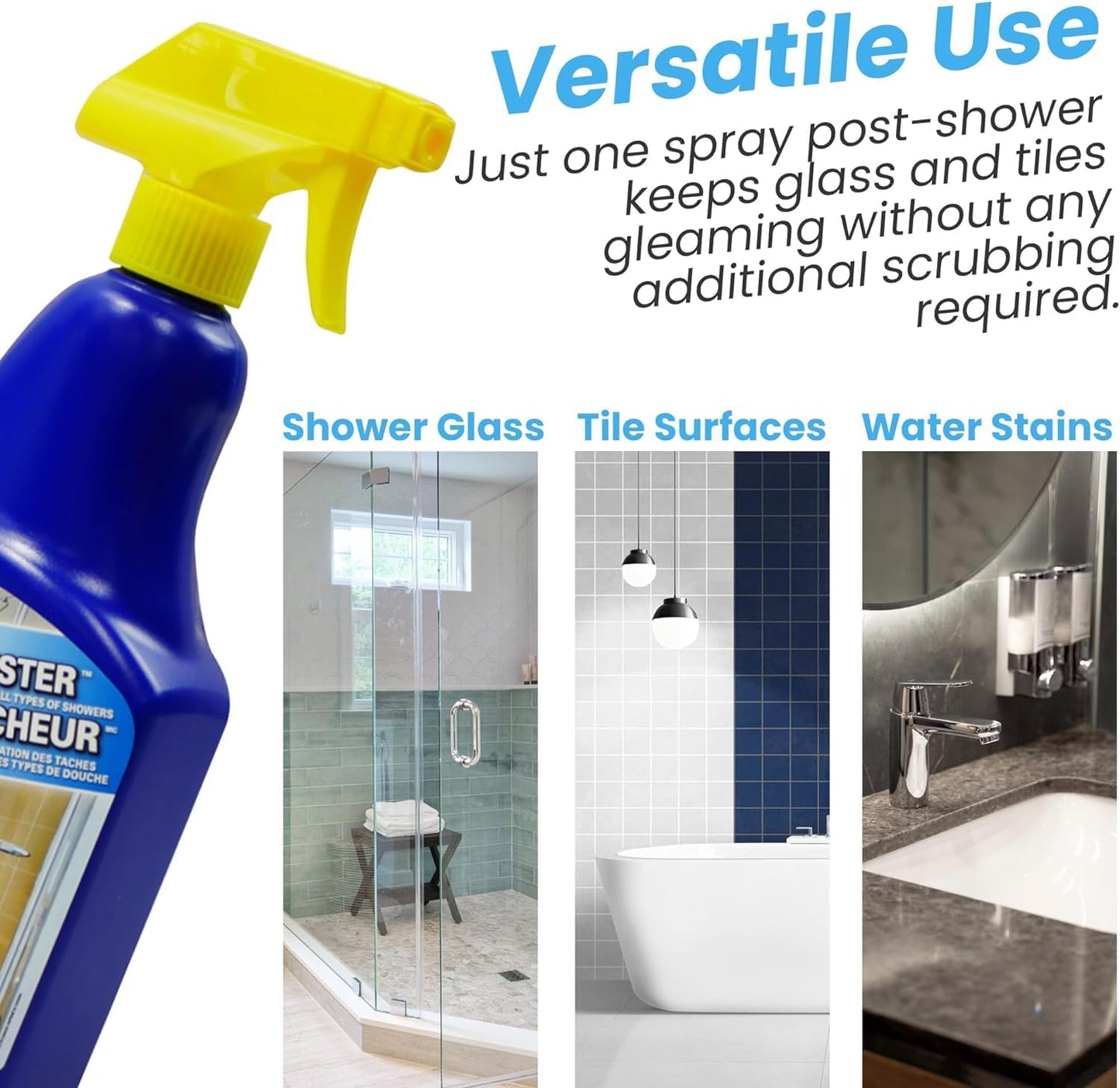 SURF PRO Shower Glass Door Cleaner – Shower Buster Spray for Soap Scum & Hard Water Stains – No Scrub Bathroom Cleaner for Glass, Tile, Chrome, Ceramic, RV and Septic Safe (500ml / 16.9oz)