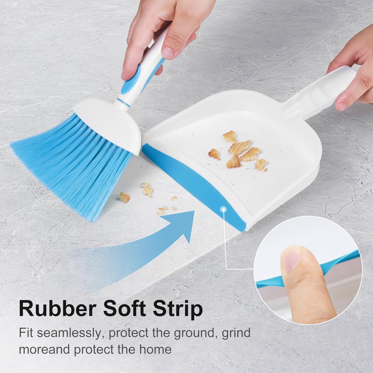 NACENA Small Dust Pan and Brush Set, Mini Broom and Dustpan Set Small Hand Broom and Brush Combo Dust Pan with Teeth for Home Cleaning Drawers Desktop Sofas and Outdoor, White & Gray