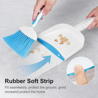 NACENA Small Dust Pan and Brush Set, Mini Broom and Dustpan Set Small Hand Broom and Brush Combo Dust Pan with Teeth for Home Cleaning Drawers Desktop Sofas and Outdoor, White & Gray