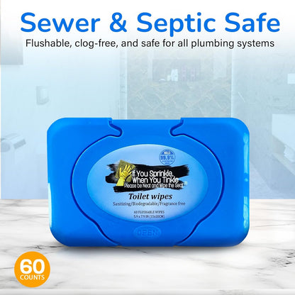 Wipe Dispenser & Toilet Wipes – 60 Count, Multipurpose Flushable Wipes, Aloe Extract, Unscented, Easy-to-Use with Pop Up Dispenser, Septic Safe, Perfect for Potty Training & Bathroom Hygiene