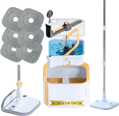 Spin Mop and Bucket System PRO w/Detachable Inner Bucket, Separates Clean and Dirty Water, Self Standing, Foldable Square Mop Head, Triple Jet Stream w/Hidden Brush, Replaceable 2pc Pads