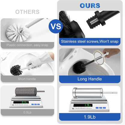 Toilet Brush and Holder Set: 304 Stainless Steel Heavy Duty Toilet Bowl Brush and Holder with Removable Inner Bowl and Splash Protection, Modern Long Handle Bathroom Cleaning Tool
