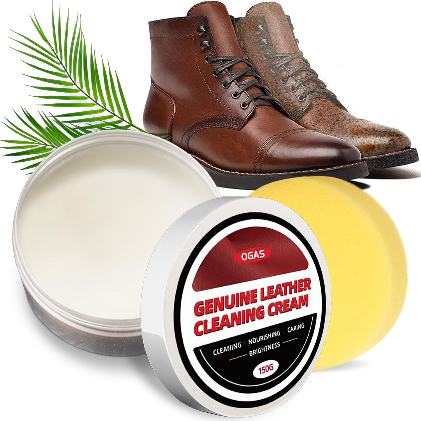 Natural Leather Conditioner & Cleaner Paste with Coconut Oil, Waterproof Leather Care Balm for Boots Shoes Bags Jackets Furniture, Softens Restores Protects Full Grain Smooth Leather-5.3Oz