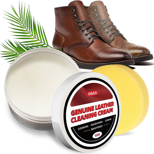 Natural Leather Conditioner & Cleaner Paste with Coconut Oil, Waterproof Leather Care Balm for Boots Shoes Bags Jackets Furniture, Softens Restores Protects Full Grain Smooth Leather-5.3Oz