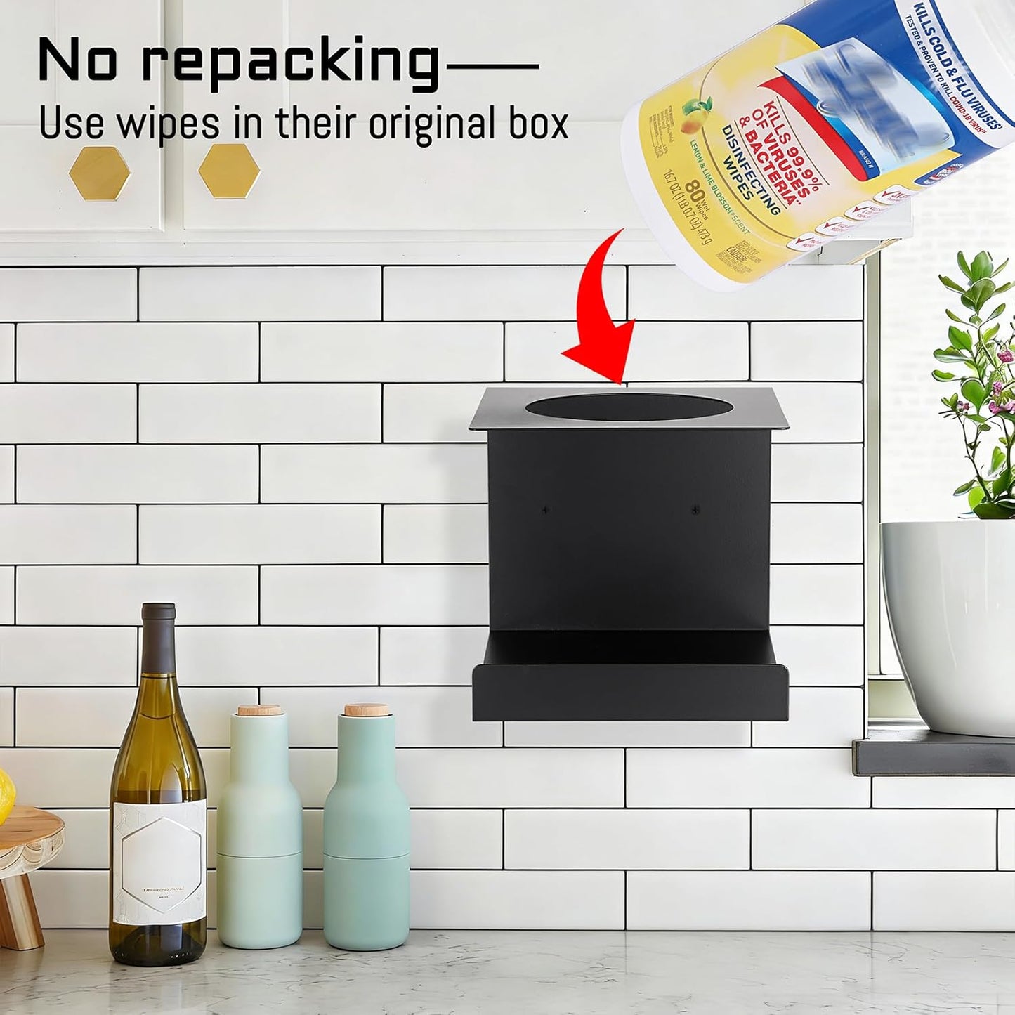 KoKone Wall Mount Wipes Dispenser Compatible for Clorox Lysol - Metal Wipe Canister Holder Cleaning Wipe Holder Container - White Wall Wipes Dispenser Keeper for Kitchen Bathroom Public Restroom