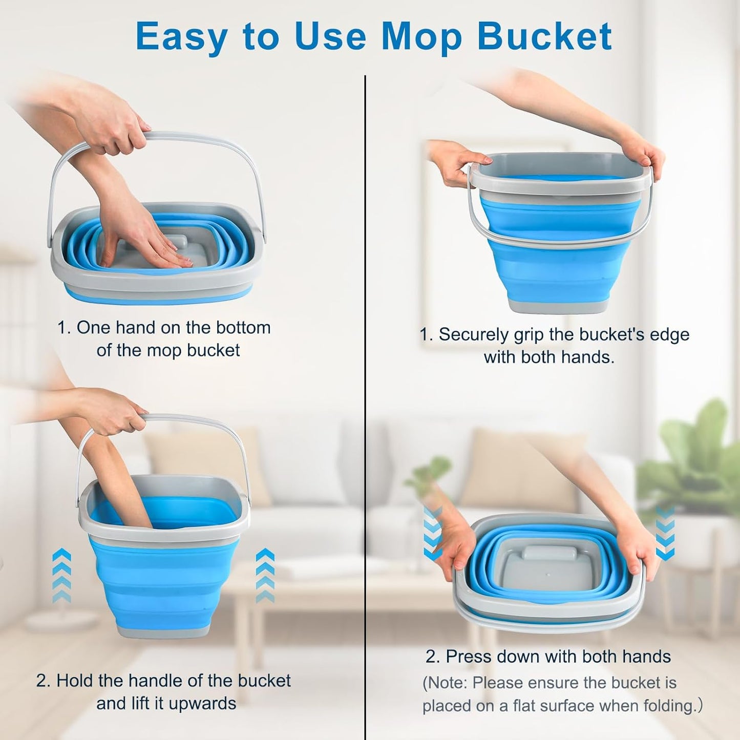 Collapsible Mop Bucket and Ice Bucket-5L(1.3 Gallon) Household Cleaning Silicone Dust Mops Bucket, Portable Bathroom Cleaning Supplies Square Bucket for Cleaning