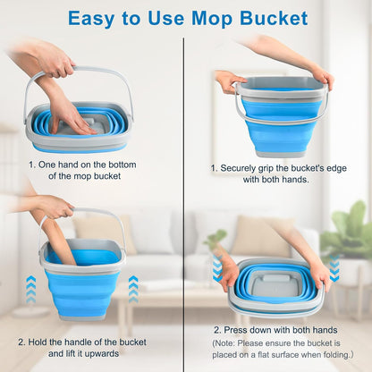 Collapsible Mop Bucket and Ice Bucket-5L(1.3 Gallon) Household Cleaning Silicone Dust Mops Bucket, Portable Bathroom Cleaning Supplies Square Bucket for Cleaning
