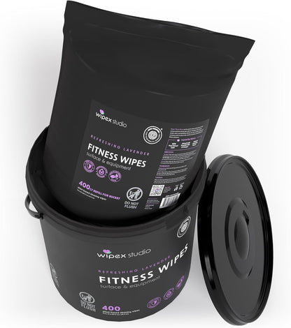 Wipex Gym Wipes Bucket Refill – EWG Verified, 400 Ct Plant-based Fitness Equipment Wipes, Lavender and Vinegar to Clean Surfaces, Safe Yoga Mat Cleaner, Gym Cleaner and Peloton
