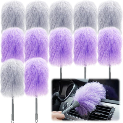 Goaste 12 Pack Microfiber Delicate Duster, 12.8 Inch Fluffy Feather Dusters with Plastic Handle, 2 Colors Electrostatic & Washable Cleaning Tool for TV Screen, Car, Laptop, Keyboard (Purple & Gray)