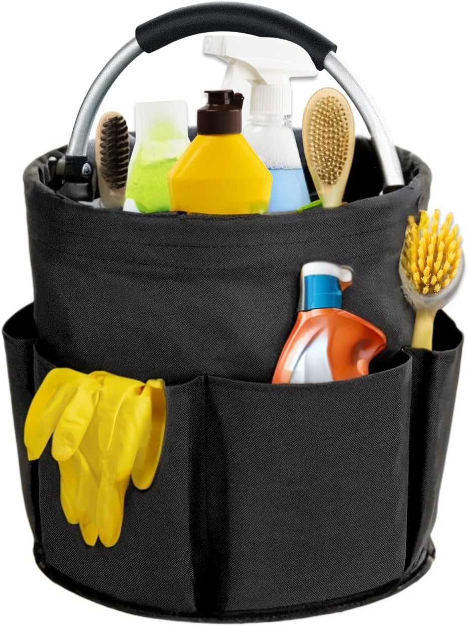 17L Cleaning Caddy with Handle, Cleaning Supplies Organizer, Foldable Storage Basket, Cleaning Supply Caddy, Portable Multi Cleaning Bucket Bag for Home, Garden (Pink)