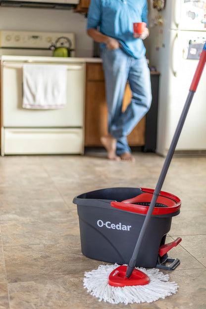 O-Cedar EasyWring Microfiber Spin Mop & Bucket Floor Cleaning System + 2 Extra Refills, Red/Gray