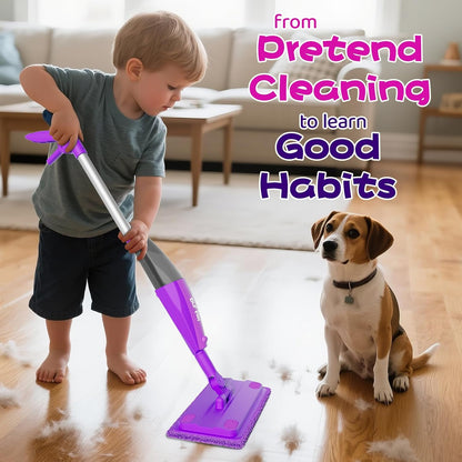 Kids Spray Mop, Toddlers Cleaning Playsets with Real Water Sprayer, Kids Mop Toys, Montessori Cleaning Set, Christmas Birthday Gifts for Boys and Girls Age 3 4 5 6, Purple