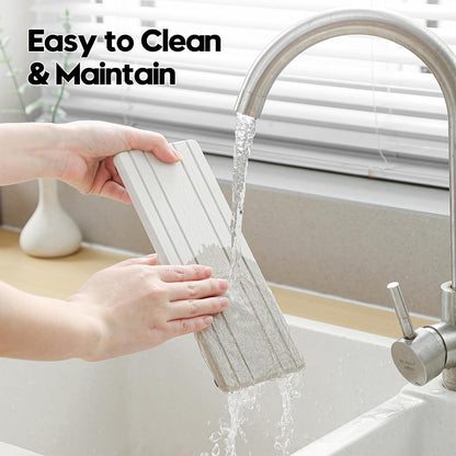 Fast Water Absorption Sink Organizer Tray Set, 3-Pack Compact and Space-Saving Stone Soap Holder Caddy for Kitchen & Bathroom Counter, Faucet Splash Guard, White (1pc of 8"x3.8" + 2pcs of 3.8"x3.8")