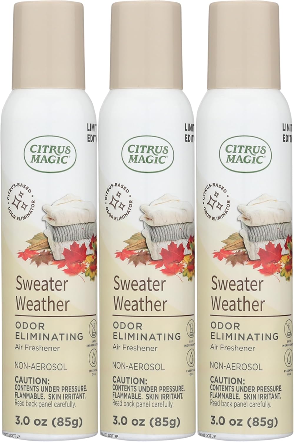 Citrus Magic Limited Edition Natural Odor Eliminating Air Freshener Spray, Orange Spice Cider, 3-Ounce, Pack of 3