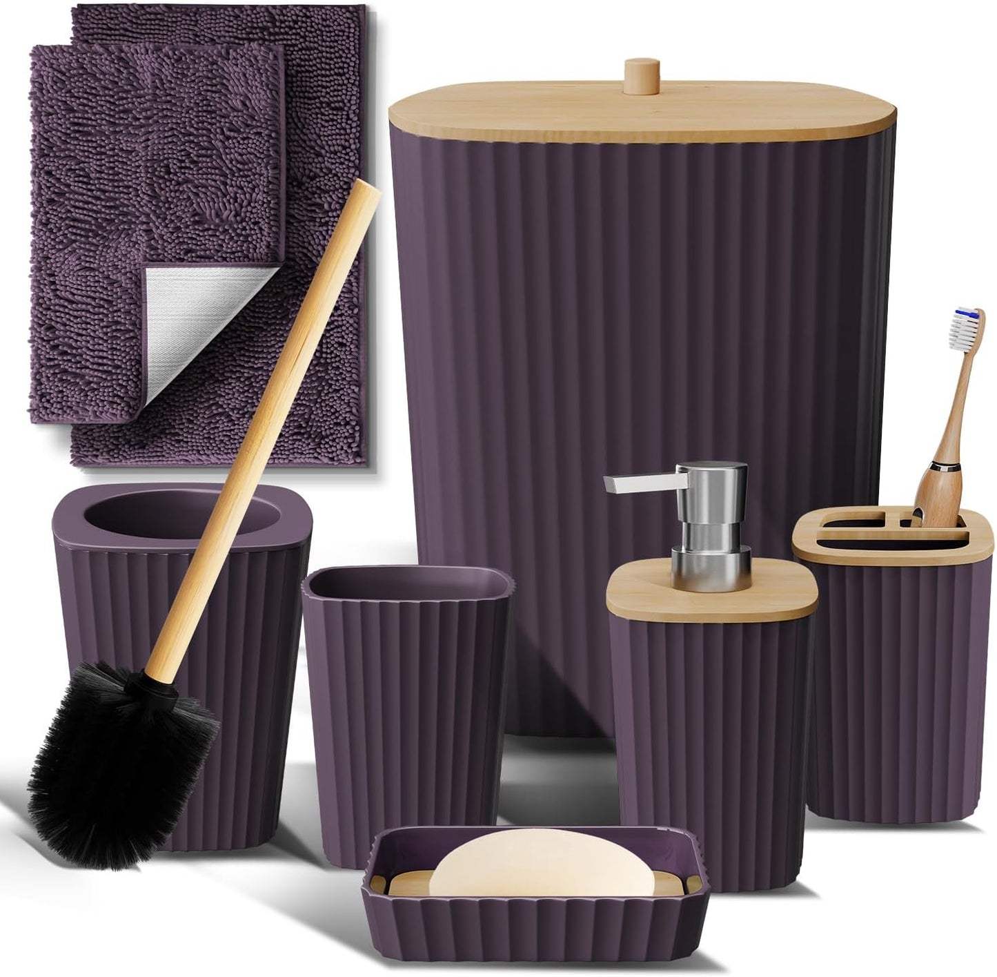 Clara Clark Bathroom Set - Sage Green Bathroom Accessories Set, 6PC Bathroom Accessory Set, Bathroom Sets with Toilet Brush, Trash Can & Soap Dispenser