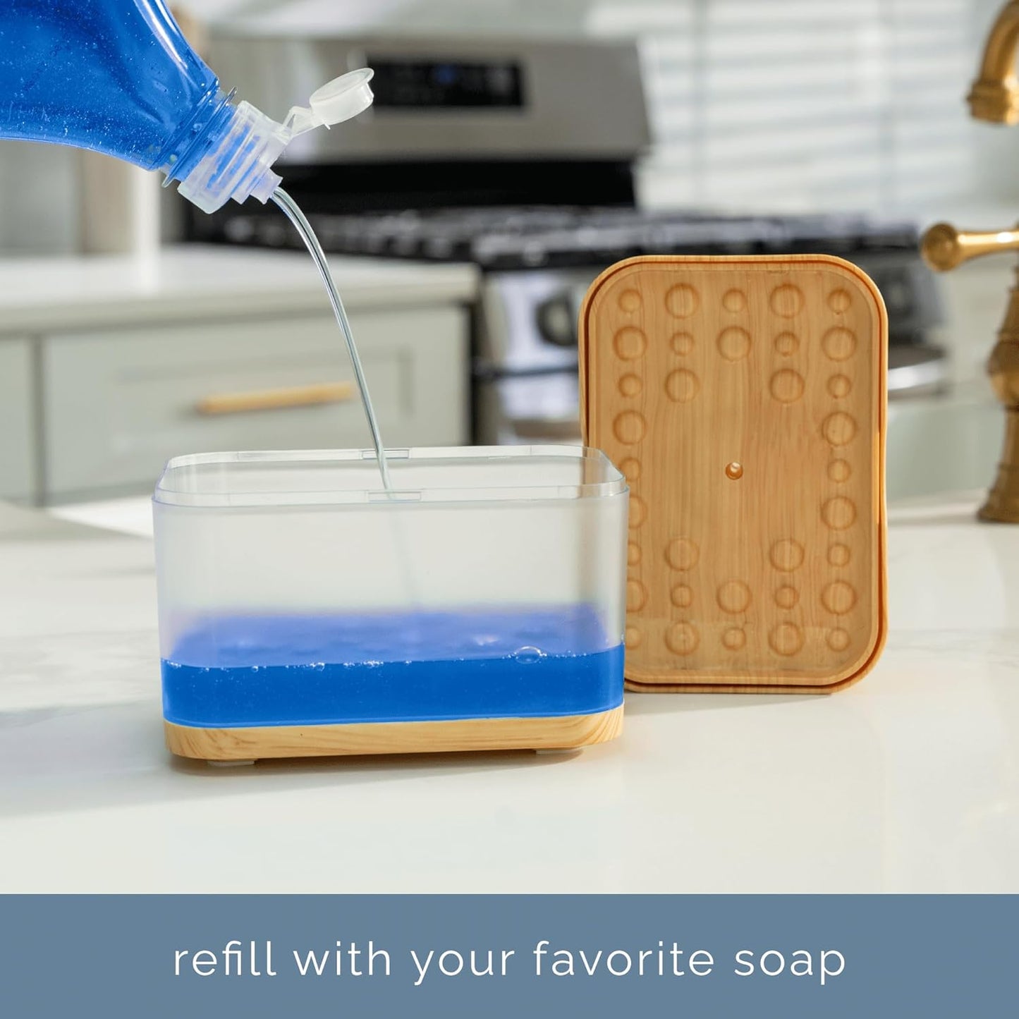 S&T INC. Dish Soap Dispenser and Sponge Holder for Kitchen Sink, Sponge Included, 13 Ounces, Metallic Silver