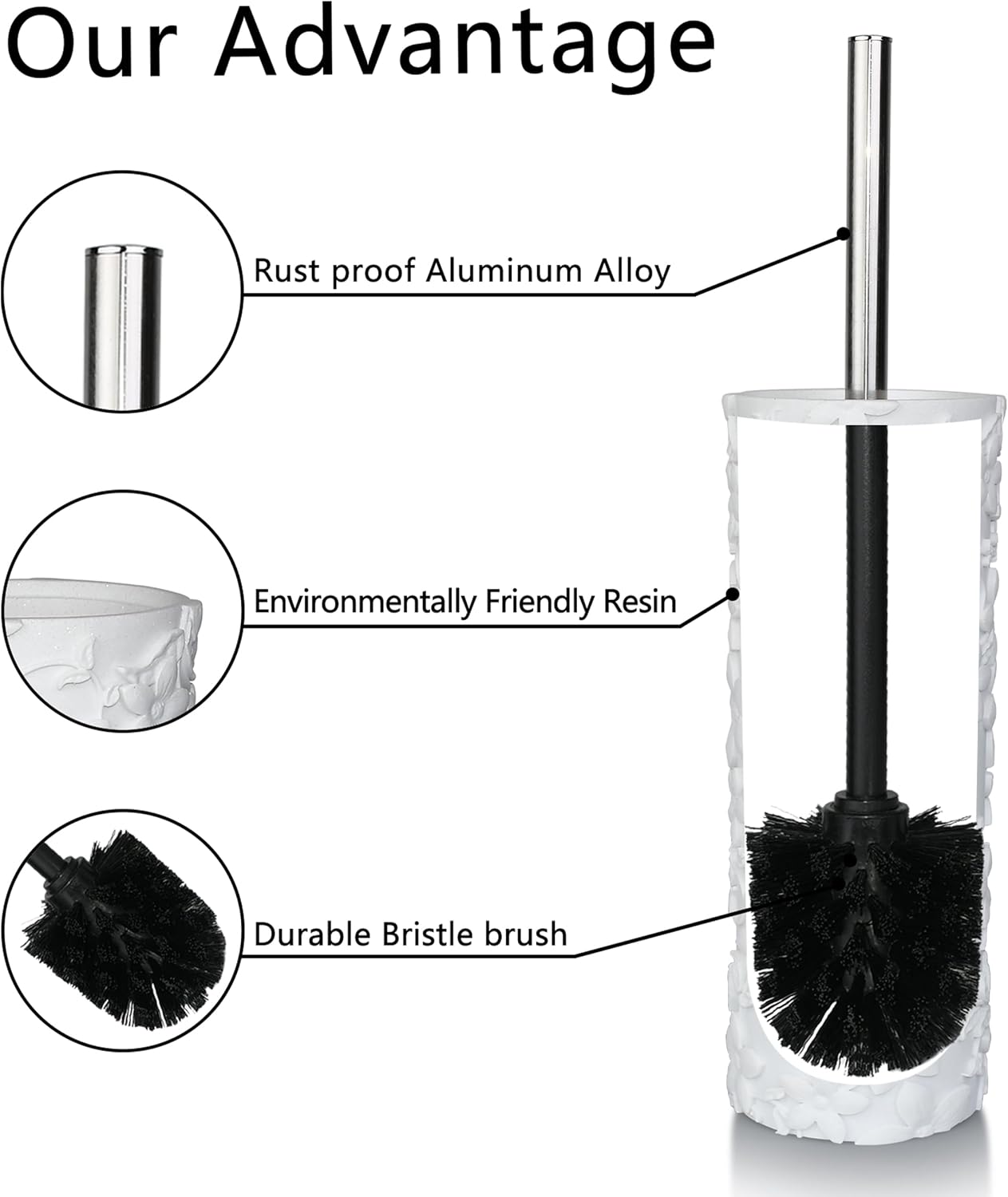 White Floral Branches Design Resin Toilet Bowl Brush and Holder Set, Elegant Bathroom Cleaning Tool with Durable Bristles, Compact and Functional