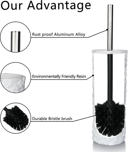 White Floral Branches Design Resin Toilet Bowl Brush and Holder Set, Elegant Bathroom Cleaning Tool with Durable Bristles, Compact and Functional