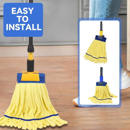 Heavy Duty Commercial Mop Head Replacement Microfiber Tube Mop Heads for Floor Cleaning: 3 Packs Looped End Wet Mop Head Refill for Home Commercial Industrial Use (Yellow)