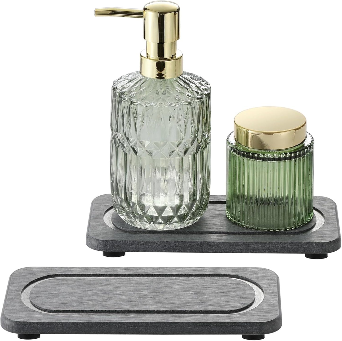 Fast Water Absorption Sink Organizer Tray Set, 3-Pack Compact and Space-Saving Stone Soap Holder Caddy for Kitchen & Bathroom Counter, Faucet Splash Guard, White (1pc of 8"x3.8" + 2pcs of 3.8"x3.8")