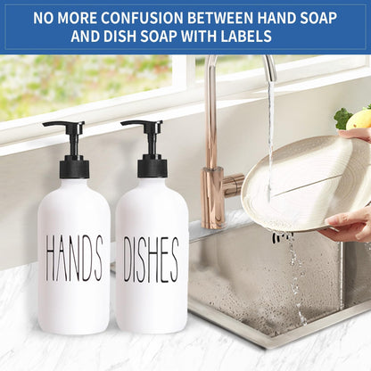 COHOSEGE Glass Soap Dispenser Set 2 Pack,Contains Hand and Dish Soap Dispenser.Premium 16 Oz Black Kitchen Soap Dispenser Set for Kitchen Sink and Farmhouse Decor