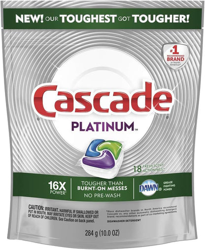 Cascade Platinum Power Boost Dishwasher Pods, Dishwasher Detergent, Dishwasher Soap, Dish Tabs, Dishwashing Tablets, Dish Detergent, Lemon, Actionpacs, 37 Count