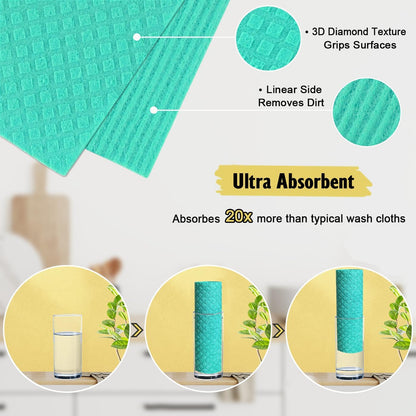 MoLKENE Swedish Dish Cloths - 10 Pack Reusable Kitchen Dishcloths - Ultra Absorbent Dish Towels for Washing Dishes - Cellulose Sponge Cloth Cleaning Rag - Assorted