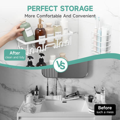 Veken Shower Caddy 6-Pack, Advanced Rustproof Design, No Drilling Adhesive Shelves, Rack with Soap Holder, Large Capacity Bathroom Organizers and Storage, Wall-Mounted, Gifts for Women Mom