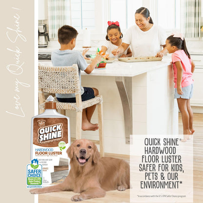 Quick Shine Hardwood Floor Luster-Polish 64oz | Plant-Derived w/Carnauba | Safer Choice, No PFAS, pH Neutral | Ready to Use Formula w/Anti-Slip Technology | Simply Squirt & Spread | Made in USA