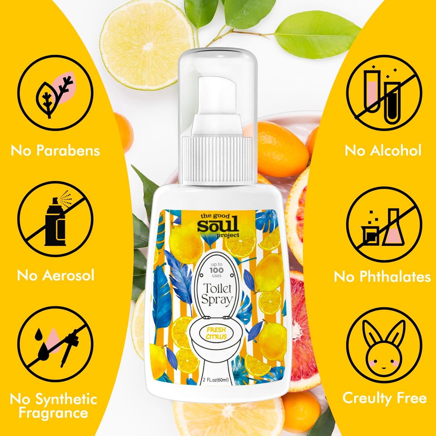 THE GOOD SOUL PROJECT Toilet Spray for Poop, Fresh Citrus, Bathroom Spray Odor Eliminator, 2Fl Oz 2 Pack