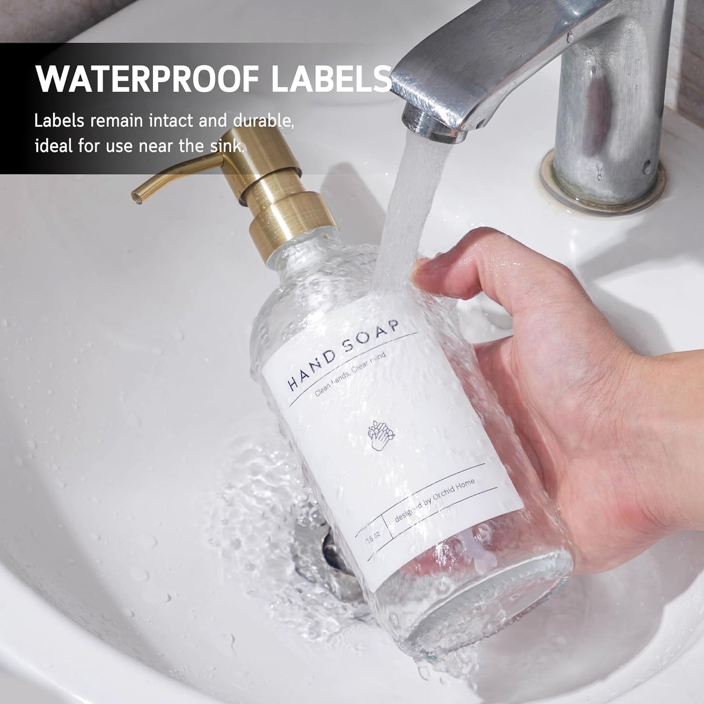 [Luxury] Kitchen Soap Dispenser Set - 16OZ Amber Glass Bottle, Stainless Steel Pump, Instant Dry Tray, Waterproof Labels, Non-Slip Silicone Pad, and Dish Brush | Upgrade for Your Kitchen and Bathroom