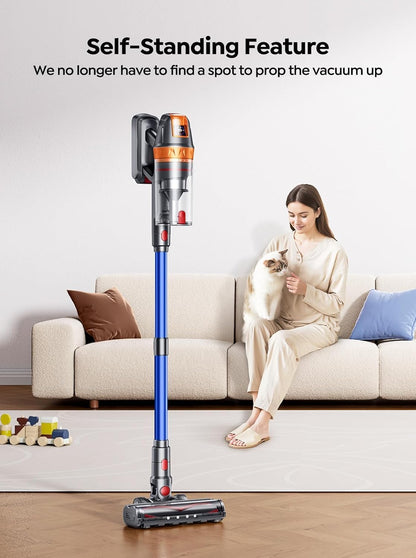 Cordless Vacuum Cleaner, 650W 55KPA 70Min with Extra Mattress Cleaning Tool, Stick Vacuum Cleaners for Home, Self-Standing, Wall Mount Charging, Rechargeable Vacuum Cordless for Floor Pet Hair Carpet