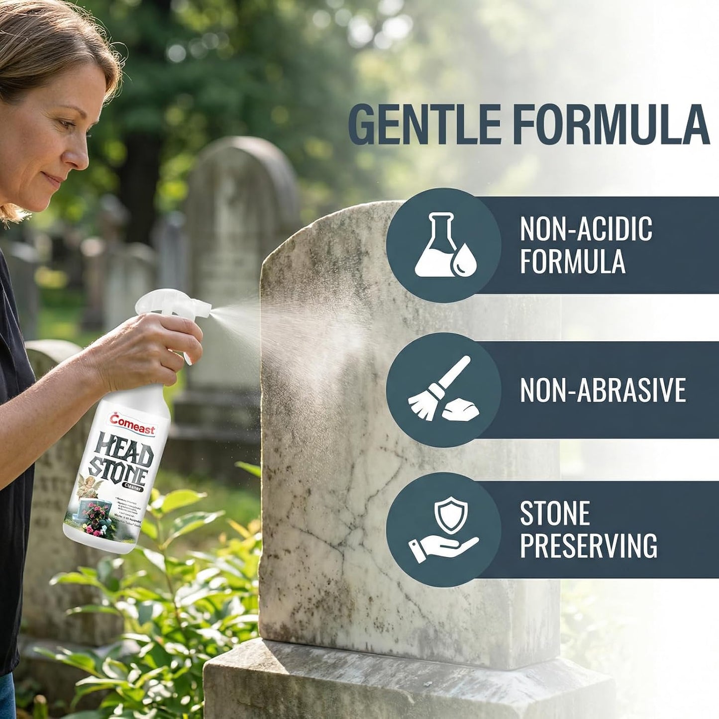 Headstone Cleaner for Graves,Highly Effective Gentle Formula for Cemetery,Gravestone & Tombstone Care,Safely Removes Dirt from Stone Surfaces 8.45 fl oz