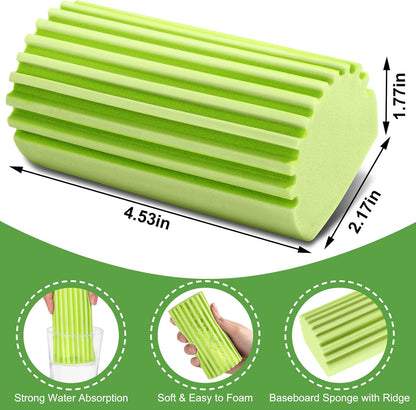 Jeymei 4-Pack Damp Clean Duster Sponge,Gray Damp Dusting Sponge,Duster Baseboard Cleaner Sponge with Ridges,Reusable Wet Duster Sponge,Household Cleaning Sponges for Blinds,Window Track Grooves