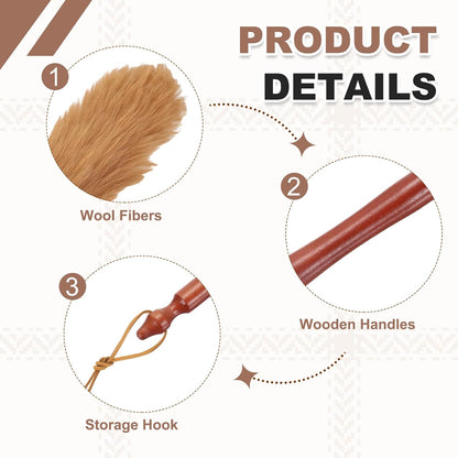 uxcell Wool Duster, 14.2" Natural Feather Cleaner Household Cleaning Duster with Solid Wooden Handle for Cleaning Fans Window Blinds Shelves Furniture, Pink