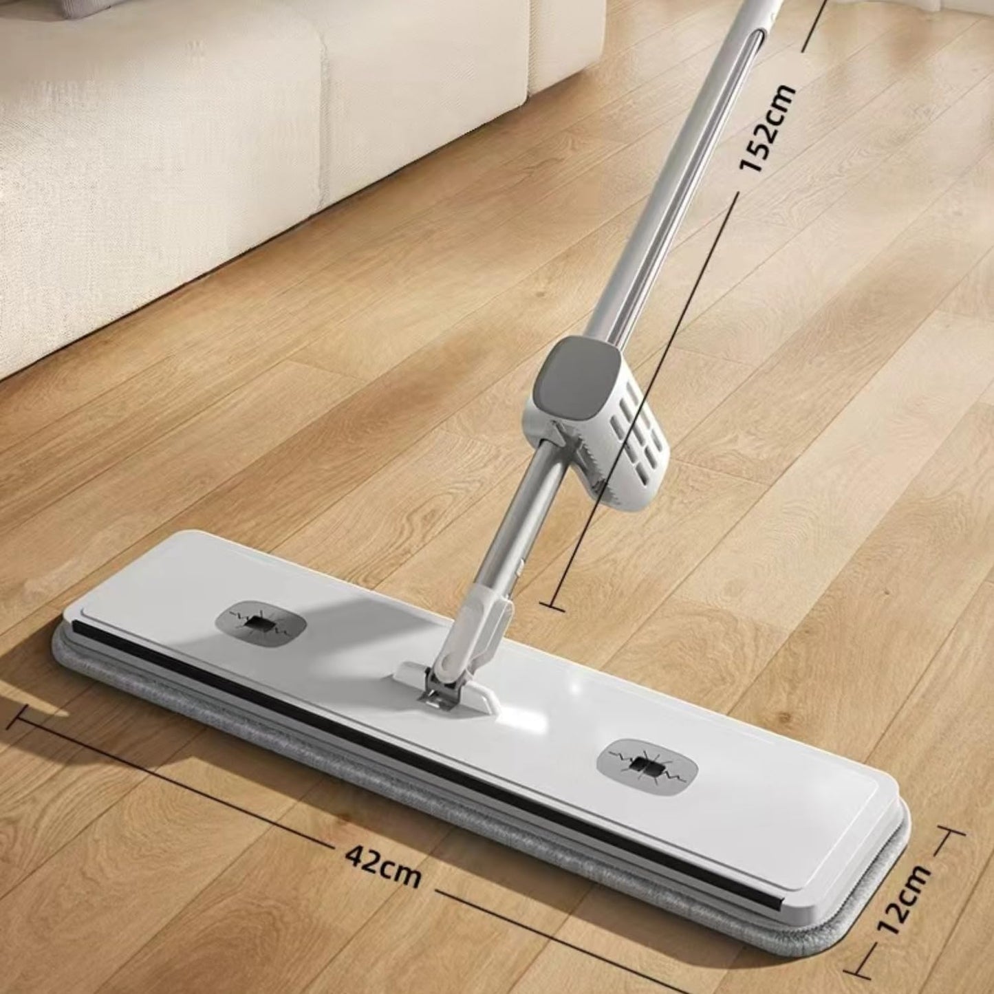 Hands Free Microfiber Mop with 4 Washable Pads, 61" Stainless Steel Handle, Efficient Flat Mop for All Hard Floors