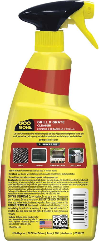 Goo Gone Grill and Grate Cleaner Spray (2 Pack) Cleans and Degreases BBQ Cooking Grates and Racks, Pellet and Electric Smokers- 24 Ounce