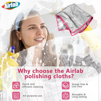 Glass Polishing Cloth Streak Free Miracle Cleaning Cloth Lint Free Microfiber Cleaning Rags for Glasses Kitchen Dish Mirrors Easy Clean, Pack of 6, 12" x 12"