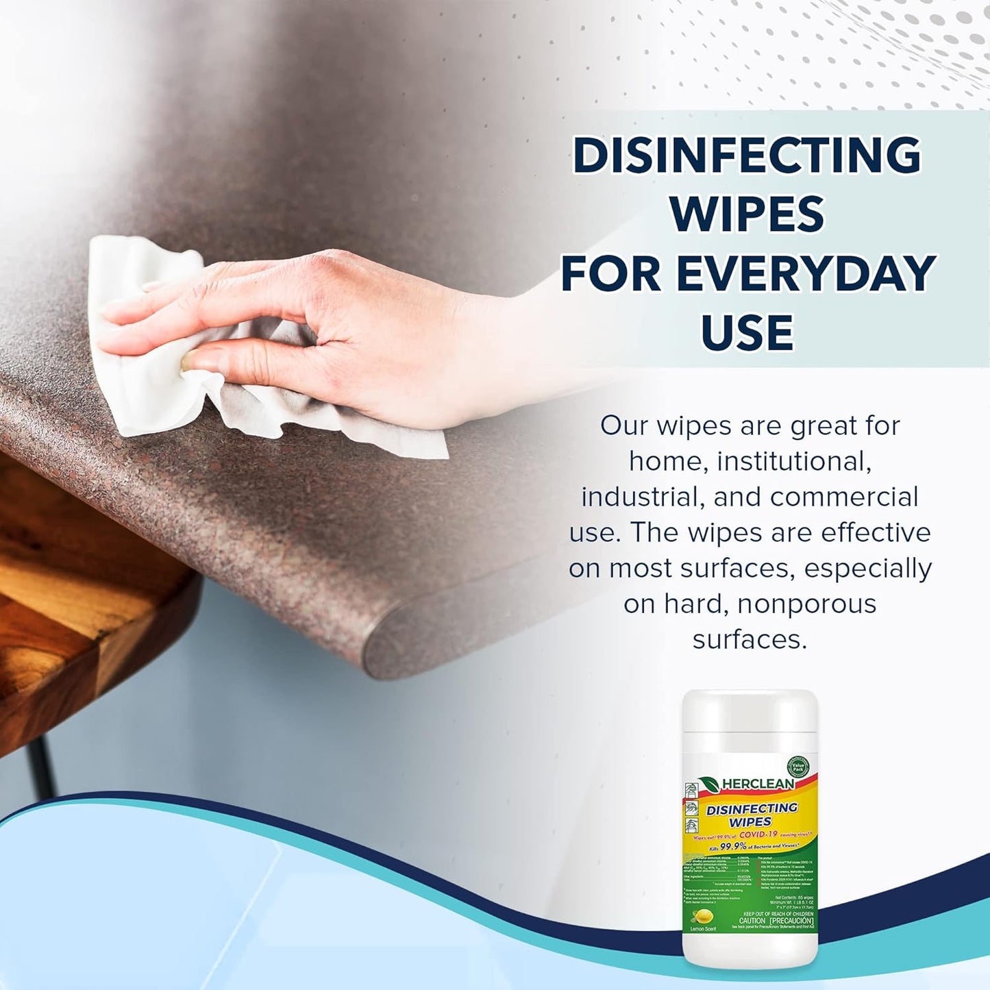 Herclean Wipes, Cleaning Wipes, Household Cleaning Wipes - Office Supplies, School Supplies, Travel Essentials, Home Essentials (85pcs/Canister)/12 PER CASE