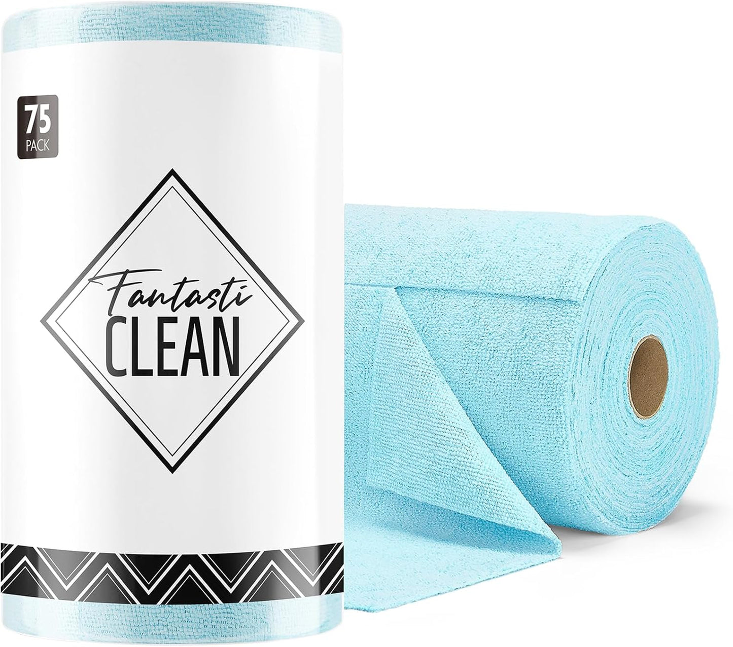 Fantasticlean Microfiber Cleaning Cloth Roll -75 Pack, Tear Away Microfiber Towels, 12" x 12", Reusable, Washable, Scratch Free, Ultra Absorbent Dishcloth for All-Around Cleaning Supplies (White)