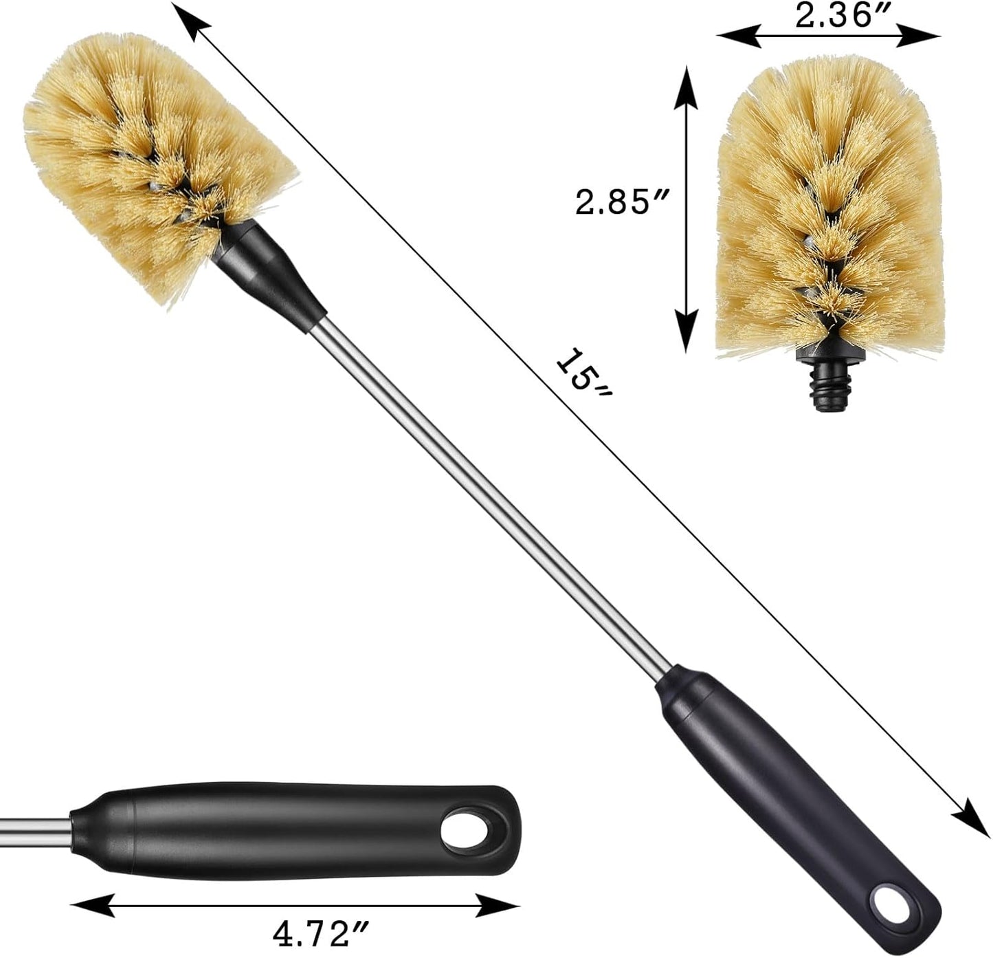 Water Bottle Cleaning Brush with 2 Replaceable Heads, Compatible with Sport Bottles, Tumblers, Mugs, Wine Decanters, Glassware, Round, 1 Pack (13 in)