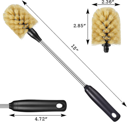 Water Bottle Cleaning Brush with 2 Replaceable Heads, Compatible with Sport Bottles, Tumblers, Mugs, Wine Decanters, Glassware, Round, 1 Pack (13 in)