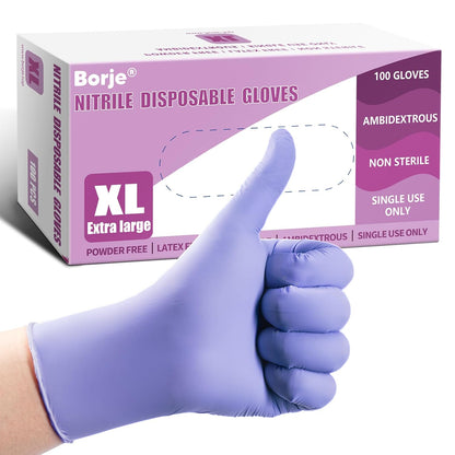 Borje Nitrile Gloves Large, 100 Count Disposable Gloves, Black, Latex-Free Powder-Free, Medical Exam, Food Safe, Cleaning, Cooking
