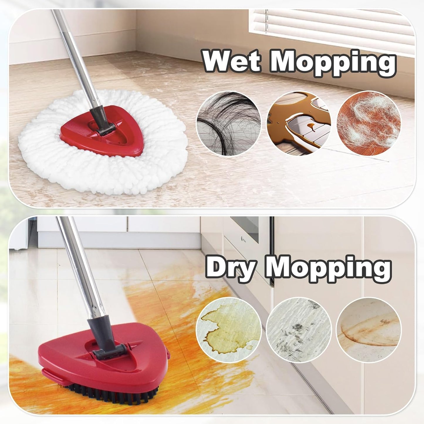 Mop Heads Replacement for Ocedar, Mop Replace Head for Ocedar EasyWring 1 Tank, Microfiber Spin Mop Refills, Include 5 Spin Mop Replacement Head Deep Cleaning Machine Washable with 2 Scrubber Mop Head