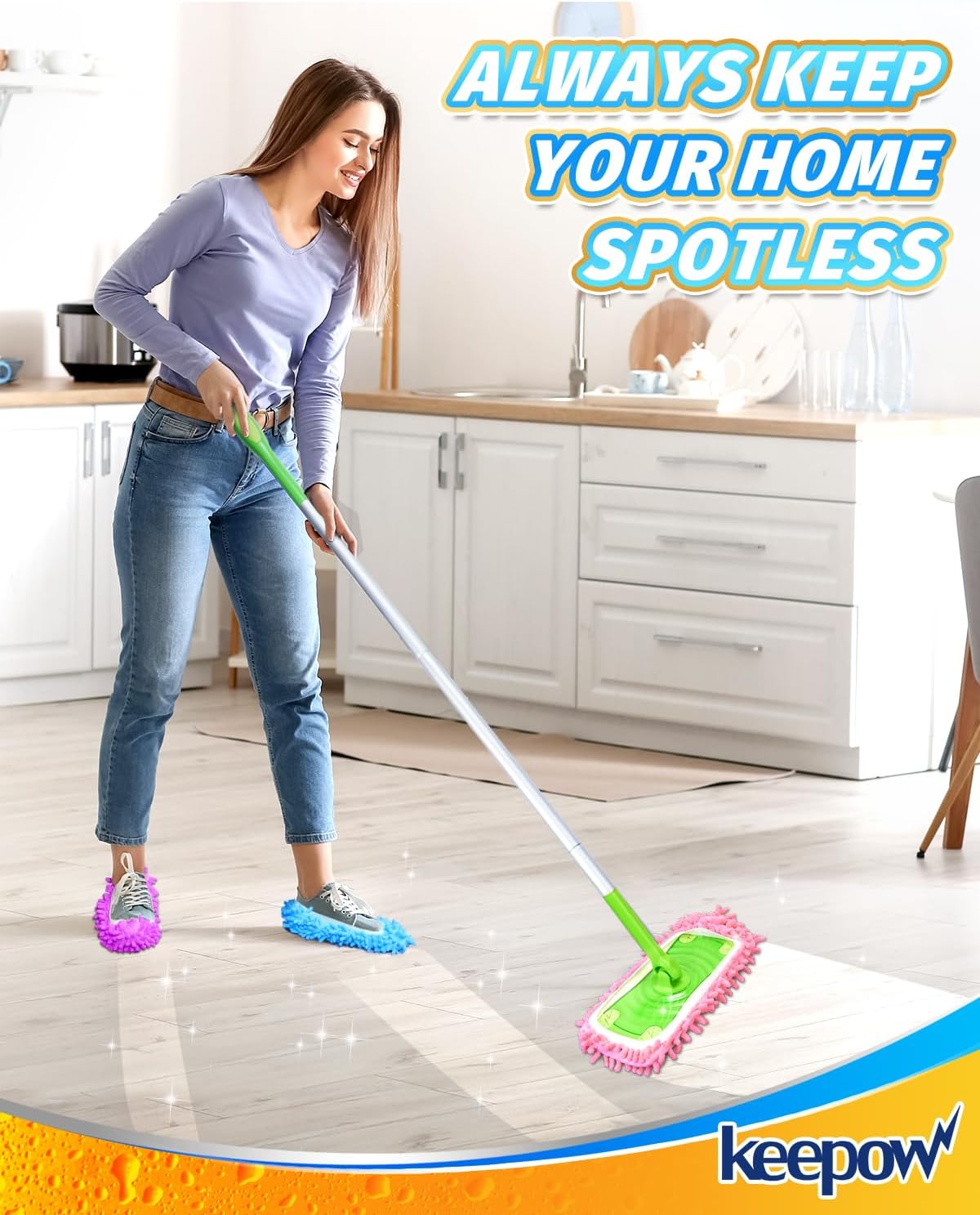 6 Mop Slippers for Floor Cleaning Mop Socks for Women Washable Mopping Socks Feet Foot Slippers Dust Mopping Shoes Microfiber Moppers Slippers for Women Men House Cleaning (3 Pairs)
