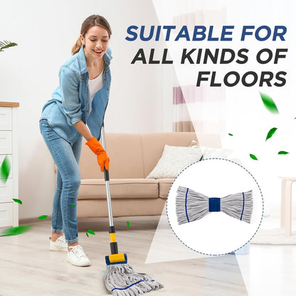 Hushee 6 Pack Large Microfiber Tube Mop Heads 18 oz Heavy Duty Commercial Industrial Wet Mop Head Refill Reusable Machine Washable Looped End Mopheads for Hardwood, Tile, Laminate Floors (Blue)