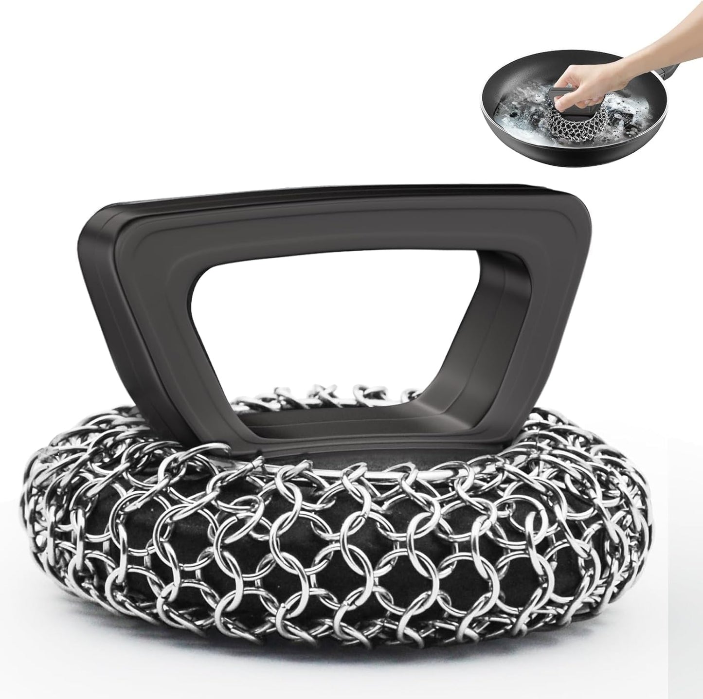 Amagabeli Cast Iron Cleaner 8"x6" Premium Stainless Steel Chainmail Scrubber Cast Iron Skillet Cleaner for Pan Pot Wok Griddles BBQ Grills Cast Iron Cleaning